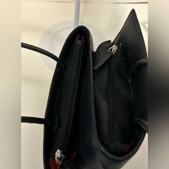 Cleo & Patek Black Italian Leather Asymmetrical Zig Zag Shoulder Hand Bag Purse - Picture 7 of 8